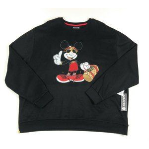 Makobi Mens 4XB Mickey Mouse Rhinestone Black Pullover Crew Neck Sweatshirt